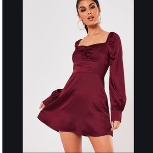 NWT burgundy milkmaid square neck skater dress
